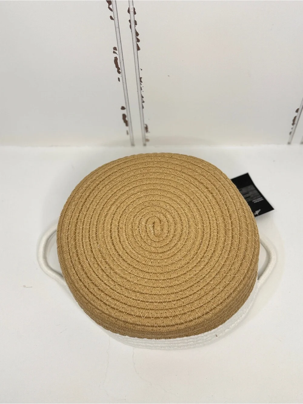 Woven Two-Tone White and Tan Storage Basket